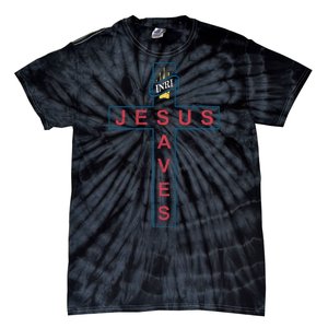 Jesus Saves Christian Slogan Cross Tie-Dye T-Shirt