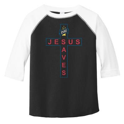 Jesus Saves Christian Slogan Cross Toddler Fine Jersey T-Shirt