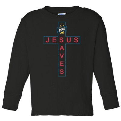 Jesus Saves Christian Slogan Cross Toddler Long Sleeve Shirt