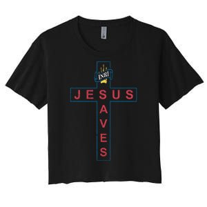 Jesus Saves Christian Slogan Cross Women's Crop Top Tee