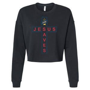 Jesus Saves Christian Slogan Cross Cropped Pullover Crew