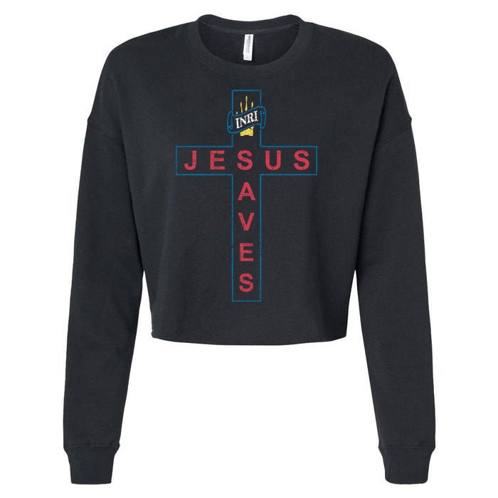 Jesus Saves Christian Slogan Cross Cropped Pullover Crew