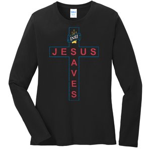 Jesus Saves Christian Slogan Cross Ladies Long Sleeve Shirt