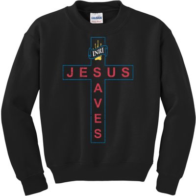 Jesus Saves Christian Slogan Cross Kids Sweatshirt