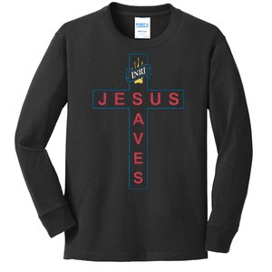 Jesus Saves Christian Slogan Cross Kids Long Sleeve Shirt