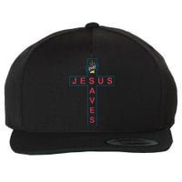 Jesus Saves Christian Slogan Cross Wool Snapback Cap