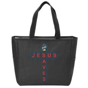 Jesus Saves Christian Slogan Cross Zip Tote Bag