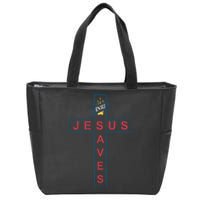 Jesus Saves Christian Slogan Cross Zip Tote Bag