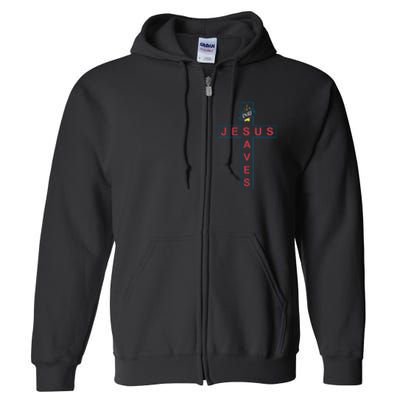 Jesus Saves Christian Slogan Cross Full Zip Hoodie