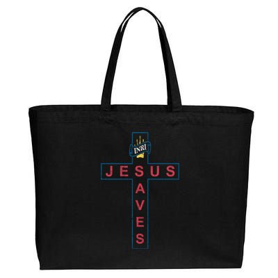 Jesus Saves Christian Slogan Cross Cotton Canvas Jumbo Tote