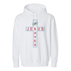 Jesus Saves Christian Slogan Cross Garment-Dyed Fleece Hoodie