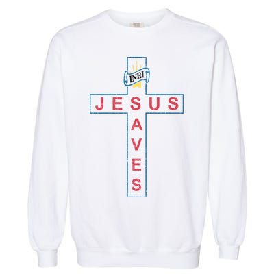 Jesus Saves Christian Slogan Cross Garment-Dyed Sweatshirt