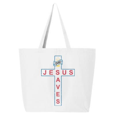 Jesus Saves Christian Slogan Cross 25L Jumbo Tote