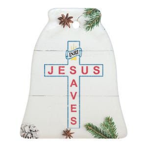 Jesus Saves Christian Slogan Cross Ceramic Bell Ornament