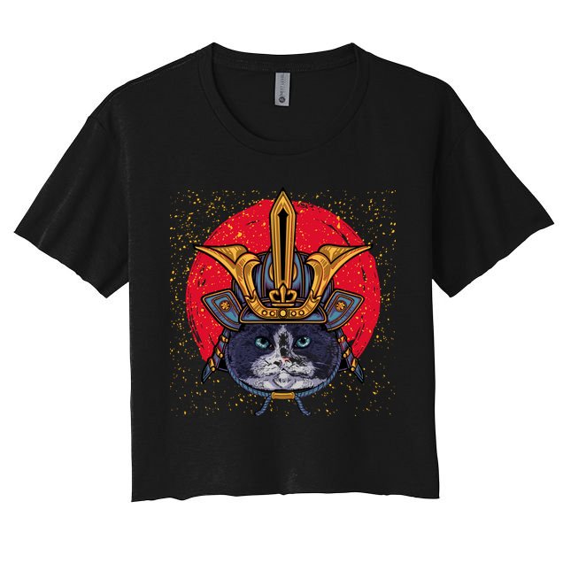 Japanese Samurai Cat Vintage Crop Top