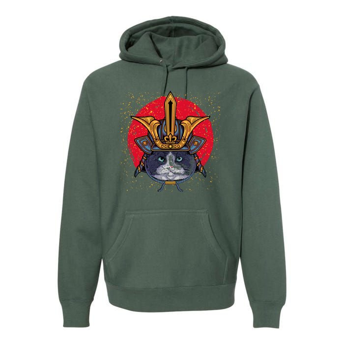 Japanese Samurai Cat Vintage Premium Hoodie