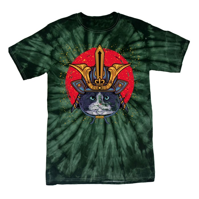 Japanese Samurai Cat Vintage Tie-Dye T-Shirt