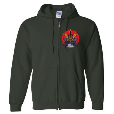 Japanese Samurai Cat Vintage Full Zip Hoodie