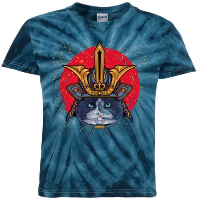 Japanese Samurai Cat Vintage Kids Tie-Dye T-Shirt