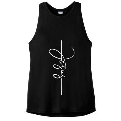 Jesus Signature Cross Script Christ Easter Ladies PosiCharge Tri-Blend Wicking Tank