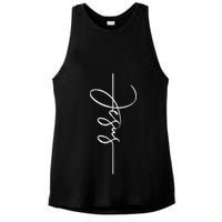 Jesus Signature Cross Script Christ Easter Ladies PosiCharge Tri-Blend Wicking Tank