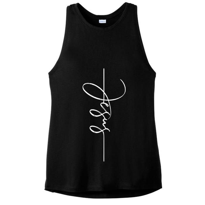 Jesus Signature Cross Script Christ Easter Ladies PosiCharge Tri-Blend Wicking Tank