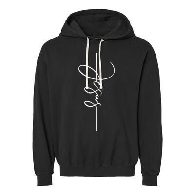 Jesus Signature Cross Script Christ Easter Garment-Dyed Fleece Hoodie