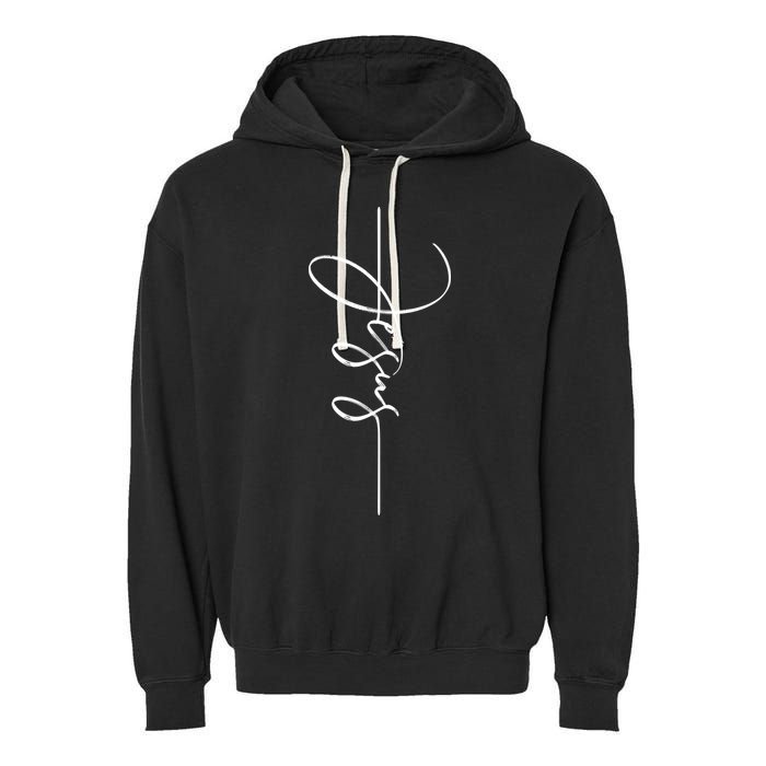 Jesus Signature Cross Script Christ Easter Garment-Dyed Fleece Hoodie