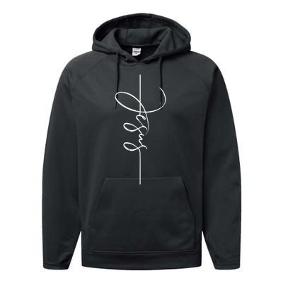 Jesus Signature Cross Script Christ Easter Performance Fleece Hoodie