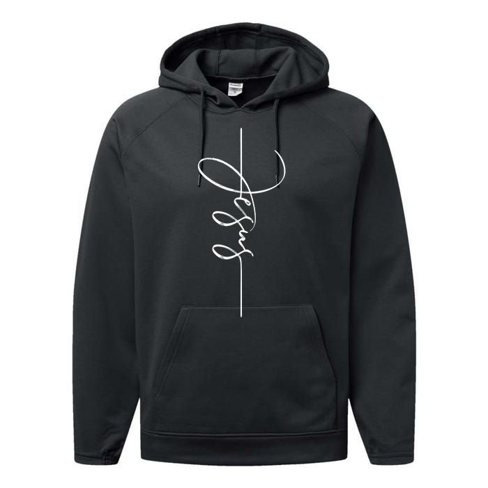 Jesus Signature Cross Script Christ Easter Performance Fleece Hoodie