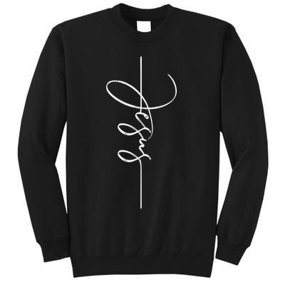 Jesus Signature Cross Script Christ Easter Sweatshirt