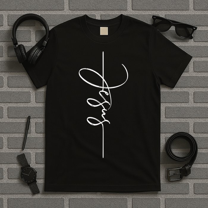 Jesus Signature Cross Script Christ Easter T-Shirt