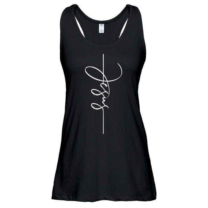 Jesus Signature Cross Script Christ Easter Ladies Essential Flowy Tank