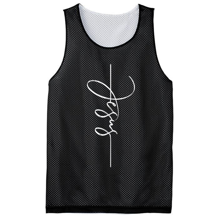 Jesus Signature Cross Script Christ Easter Mesh Reversible Basketball Jersey Tank