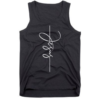 Jesus Signature Cross Script Christ Easter Tank Top