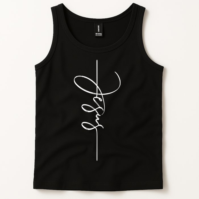 Jesus Signature Cross Script Christ Easter Tank Top
