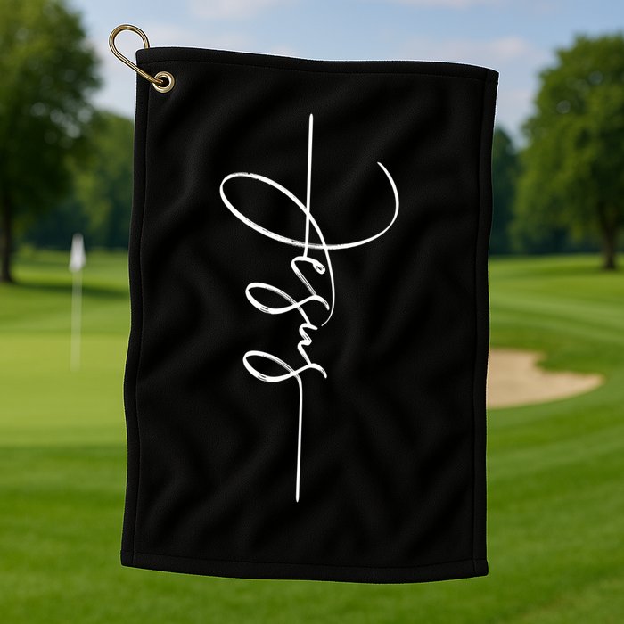 Jesus Signature Cross Script Christ Easter Golf Towel