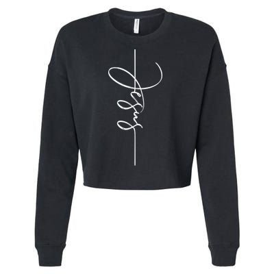 Jesus Signature Cross Script Christ Easter Cropped Pullover Crew