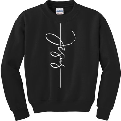 Jesus Signature Cross Script Christ Easter Kids Sweatshirt