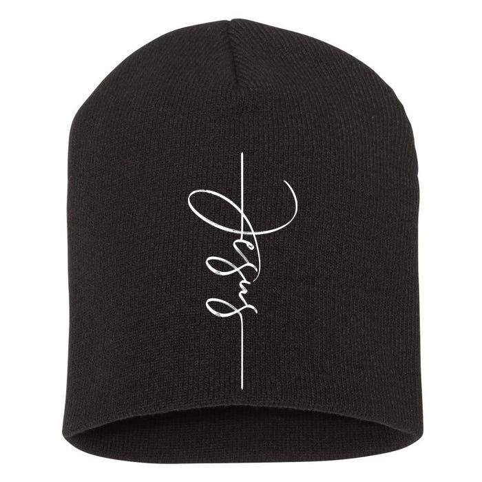 Jesus Signature Cross Script Christ Easter Short Acrylic Beanie