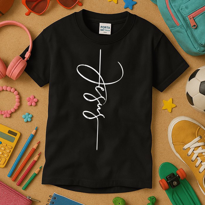 Jesus Signature Cross Script Christ Easter Kids T-Shirt