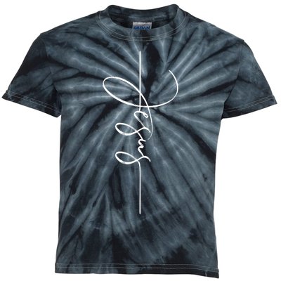 Jesus Signature Cross Script Christ Easter Kids Tie-Dye T-Shirt