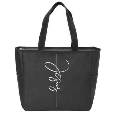Jesus Signature Cross Script Christ Easter Zip Tote Bag