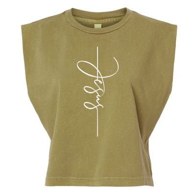 Jesus Signature Cross Script Christ Easter Garment-Dyed Women's Muscle Tee