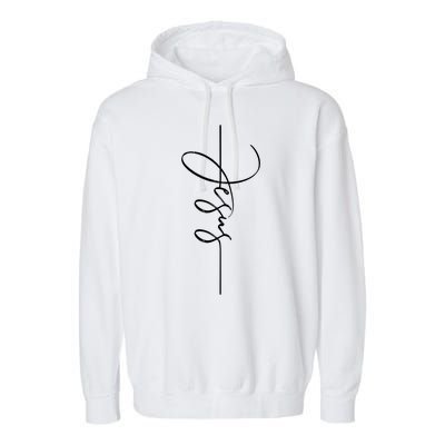 Jesus Signature Cross Script Christ Easter Garment-Dyed Fleece Hoodie