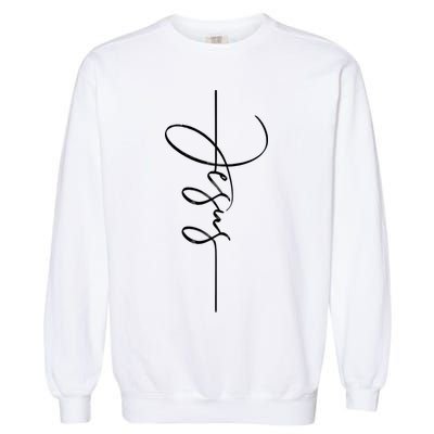 Jesus Signature Cross Script Christ Easter Garment-Dyed Sweatshirt