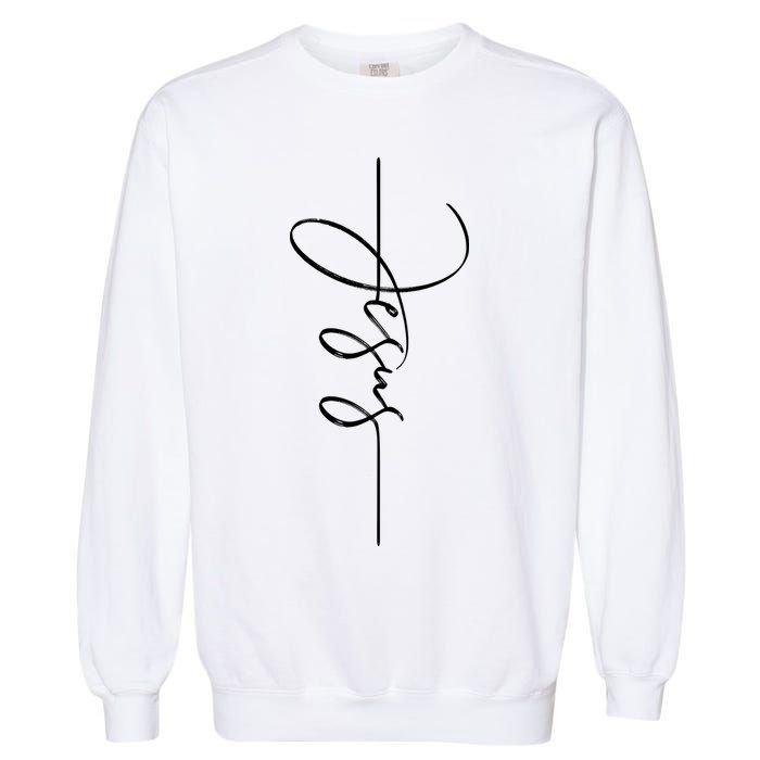 Jesus Signature Cross Script Christ Easter Garment-Dyed Sweatshirt