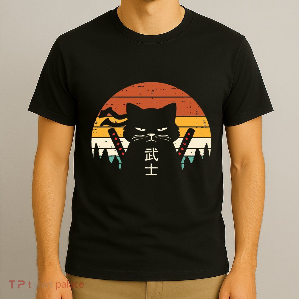 Japanese Samurai Cat Warrior Retro Ninja T-Shirt
