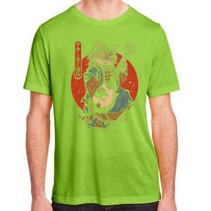 Japanese Samurai Cat Playing The Electric Guitar Adult ChromaSoft Performance T-Shirt