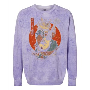 Japanese Samurai Cat Playing The Electric Guitar Colorblast Crewneck Sweatshirt